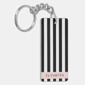 Zwart-witte strepen, Gestreept, Lijnen, Jouw naam Sleutelhanger (Voorkant Links)