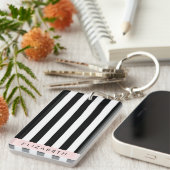 Zwart-witte strepen, Gestreept, Lijnen, Jouw naam Sleutelhanger (Voorkant Rechts)