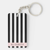Zwart-witte strepen, Gestreept, Lijnen, Jouw naam Sleutelhanger (achterkant)