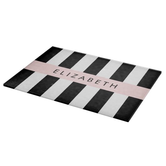 Zwart-witte strepen, Gestreept, Lijnen, Jouw naam Snijplank (Hoek)