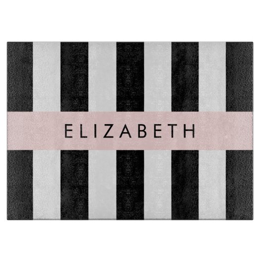 Zwart-witte strepen, Gestreept, Lijnen, Jouw naam Snijplank (Voorkant)