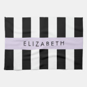 Zwart-witte strepen, Gestreept, Lijnen, Jouw naam Theedoek (Horizontaal)