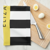 Zwart-witte strepen, Gestreept, Lijnen, Jouw naam Theedoek (Quarter Fold)