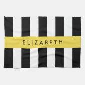 Zwart-witte strepen, Gestreept, Lijnen, Jouw naam Theedoek (Horizontaal)