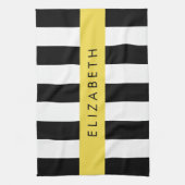 Zwart-witte strepen, Gestreept, Lijnen, Jouw naam Theedoek (Verticaal)