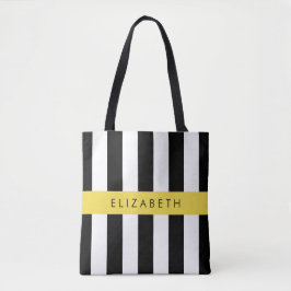 Zwart-witte strepen, Gestreept, Lijnen, Jouw naam Tote Bag