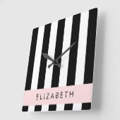 Zwart-witte strepen, Gestreept, Lijnen, Jouw naam Vierkante Klok (Hoek)