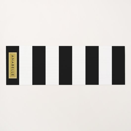 Zwart-witte strepen, Gestreept, Lijnen, Jouw naam Yogamat (Achterkant (horizontaal))