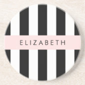 Zwart-witte strepen, Gestreept, Lijnen, Jouw naam Zandsteen Onderzetter (Voorkant)