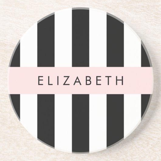 Zwart-witte strepen, Gestreept, Lijnen, Jouw naam Zandsteen Onderzetter (Voorkant)