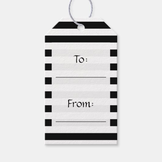 Zwart-witte strepen, gestreept patroon, lijnen cadeaulabel (Voorkant)
