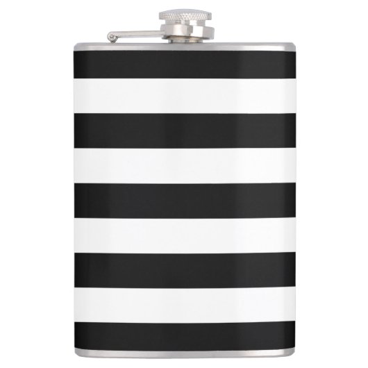 Zwart-witte strepen, gestreept patroon, lijnen heupfles (Voorkant)
