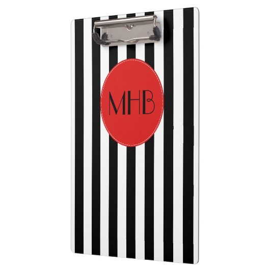 Zwart-witte strepen, Gestreept Patroon, Monogram Klembord (Links)