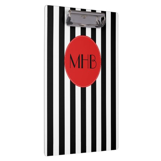 Zwart-witte strepen, Gestreept Patroon, Monogram Klembord (Rechts)