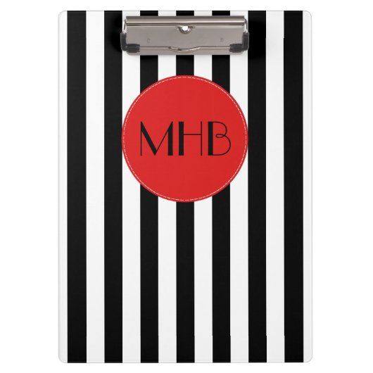 Zwart-witte strepen, Gestreept Patroon, Monogram Klembord (Voorkant)