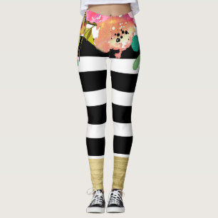 Zwart Witte Strepen Glamour Goud Moderne Bloemrijk Leggings