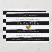 Zwart-witte strepen Gold Heart Kaart (Voorkant / Achterkant)