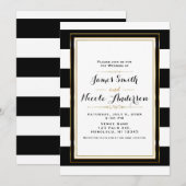 Zwart & Witte Strepen Goud Chic Elegant Trouwen Kaart (Voorkant / Achterkant)