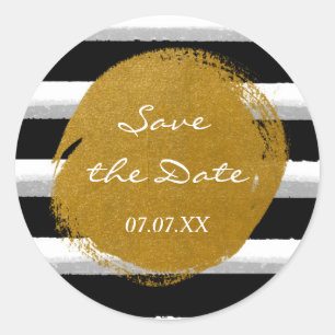Zwart Witte Strepen & Goud Folie Waterverf Sticker