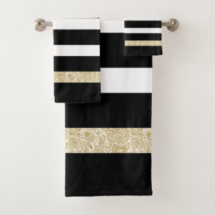Zwart & witte strepen goud paisly Accent Bad Handdoek