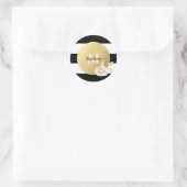 Zwart-witte strepen | Goud Roos en Monogram Ronde Sticker (Tas)