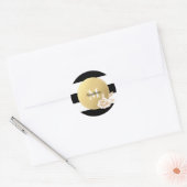Zwart-witte strepen | Goud Roos en Monogram Ronde Sticker (Envelop)