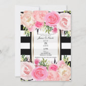 Zwart Witte Strepen Goud Roze Bloemige Bruiloft Kaart (Voorkant)