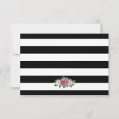 Zwart Witte Strepen Goud Roze Blush Bloemen Huweli RSVP Kaartje (Achterkant)