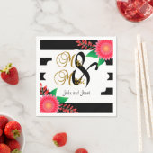 Zwart-witte strepen, goud | Roze bruiloft Servetten (Insitu)