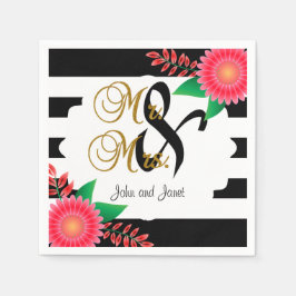 Zwart-witte strepen, goud | Roze bruiloft Servetten