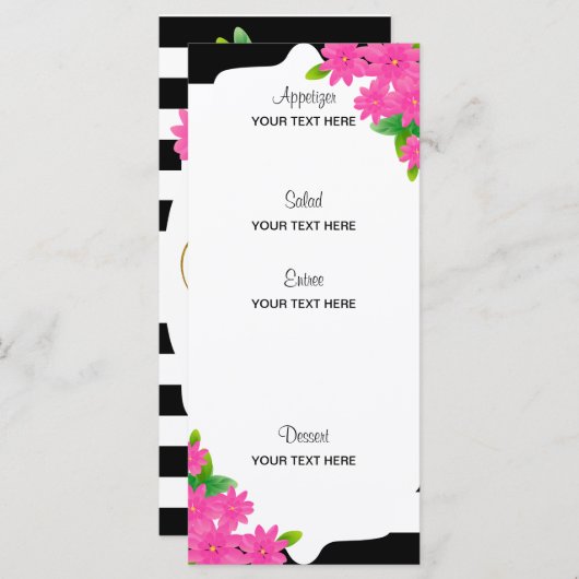 Zwart-witte strepen, goud | Roze menu (Voorkant / Achterkant)