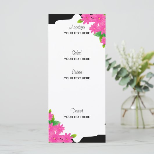 Zwart-witte strepen, goud | Roze menu (Staand voorkant)