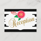 Zwart-witte strepen, goud | roze ontvangst informatiekaartje (Achterkant)