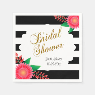 Zwart-witte strepen, goud   Roze Vrijgezellenfeest Servet