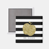 Zwart-witte strepen gouden Apple Teacher Magnet (Voorkant / Achterkant)