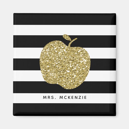 Zwart-witte strepen gouden Apple Teacher Magnet (Voorkant)