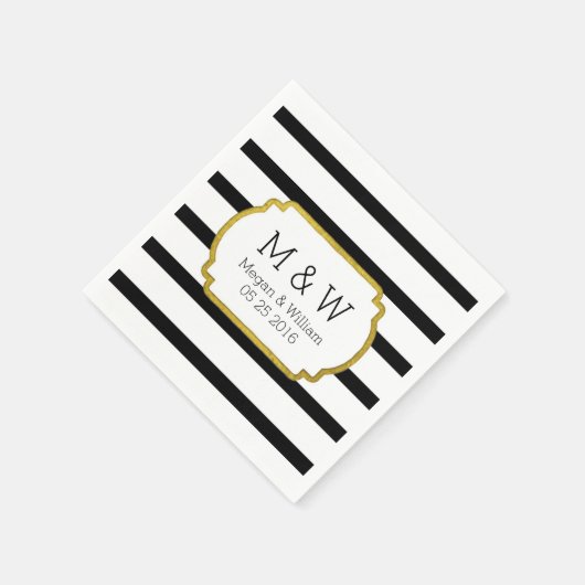 Zwart-witte strepen gouden bruiloft servetten (Hoek)