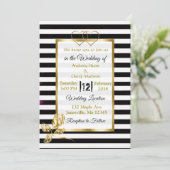 Zwart-witte strepen gouden bruiloft uitnodigingen (Staand voorkant)