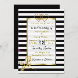Zwart-witte strepen gouden bruiloft uitnodigingen