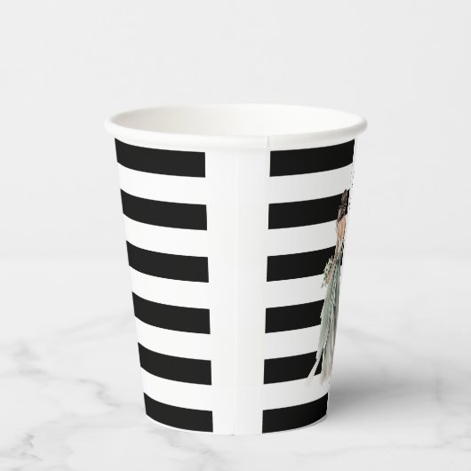 Zwart-witte strepen groen bruid vrijgezellenfeest papieren bekers (Rechts)