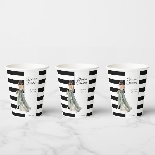 Zwart-witte strepen groen bruid vrijgezellenfeest papieren bekers (Multi)