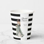 Zwart-witte strepen groen bruid vrijgezellenfeest papieren bekers (Voorkant)