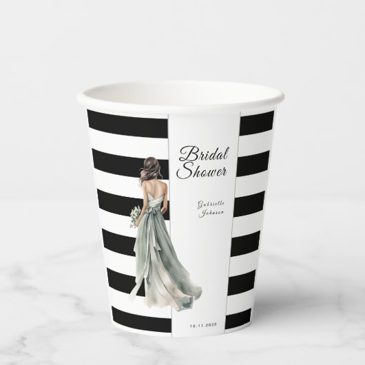 Zwart-witte strepen groen bruid vrijgezellenfeest papieren bekers (Voorkant)