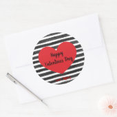 Zwart-witte strepen Happy Valentines Day Ronde Sticker (Envelop)