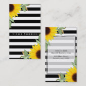 Zwart Witte Strepen Hoek Zonnebloemen Bloemen Chic Visitekaartje (Voorkant / Achterkant)