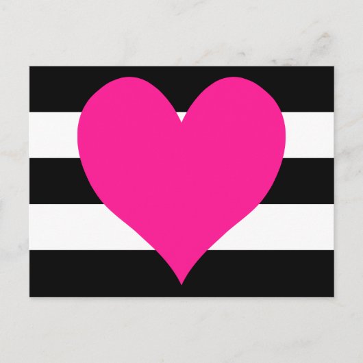 Zwart-witte strepen Hot Pink Heart Briefkaart (Voorkant)