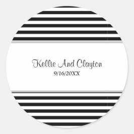 Zwart/witte strepen Huwelijk Klassieke Ronde Stick Sticker