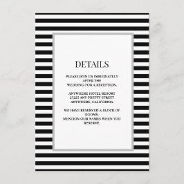 Zwart/witte strepen ingelijst bruiloft details informatiekaartje