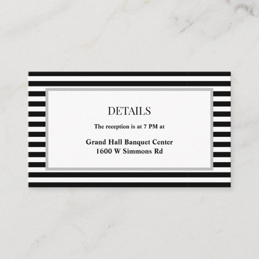 Zwart/witte strepen ingelijst bruiloft details informatiekaartje (Voorkant)