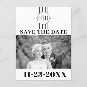 Zwart witte strepen   initialen foto Save The Date Briefkaart
